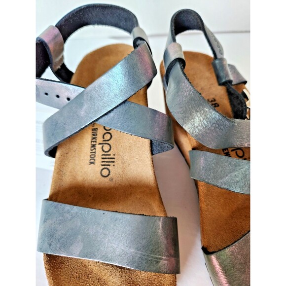 Papillio Birkenstock Sibyl Nubuck Wedge Sandals 38 US 7.5-8 Metallic Black - Picture 15 of 16